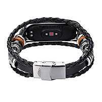 Ремінець вінтажний для фітнес-браслета Xiaomi Mi Band 5 і 6 Type A Black-silver, фото 5