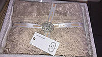 Скатерть бархатная кружевная в подарочной коробке 160Х220 см Verolli Турция бежевая