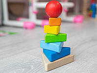 Пирамида детская треугольная 9х15 см разноцветная игрушка из натурального дерева