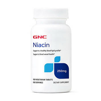 Ніацин (нікотинова кислота або вітамін В3) GNC Niacin 250 mg (100 veg tab)