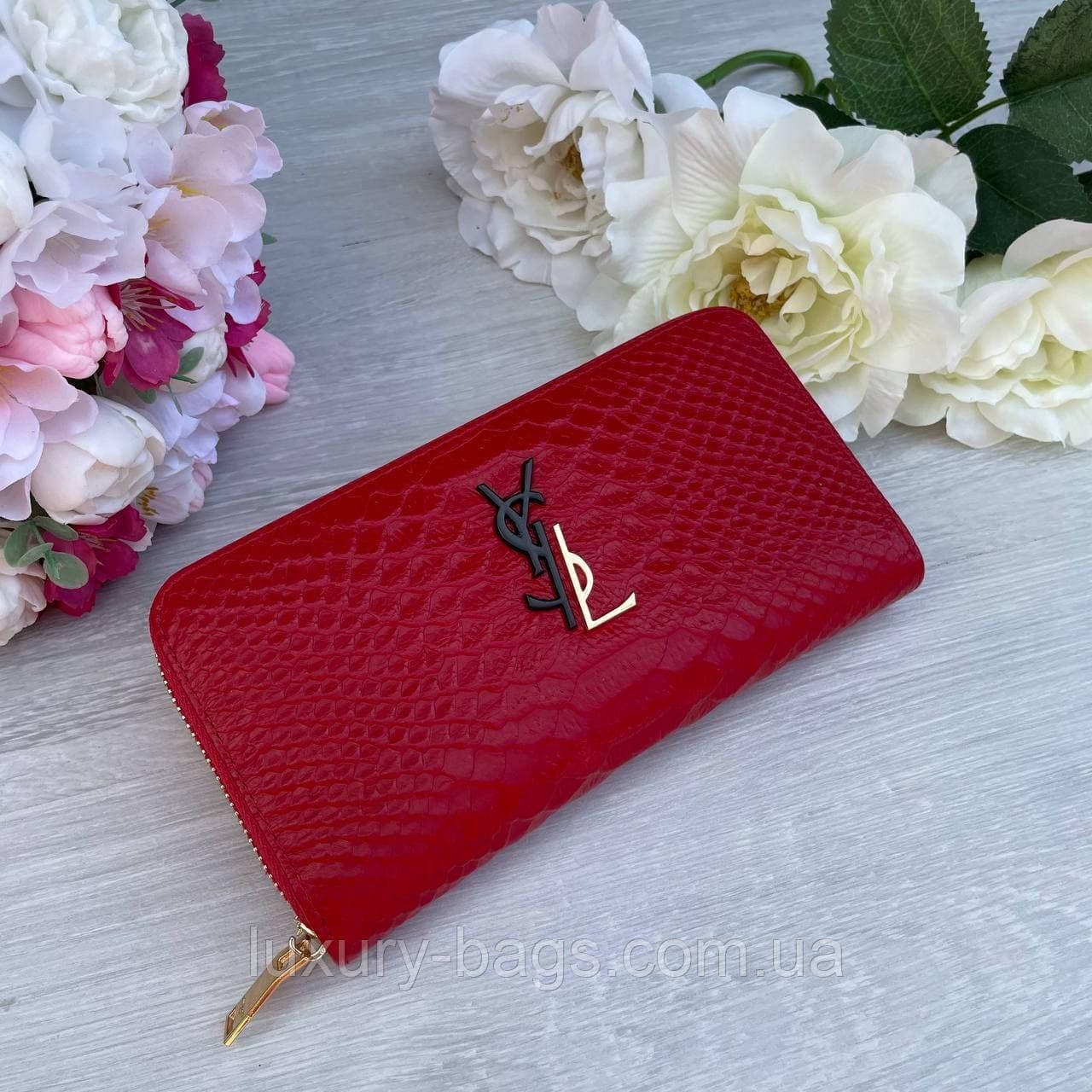 Жіночий шкіряний гаманець YSL на змійці з вичинкою під шкіру пітона, фото 1