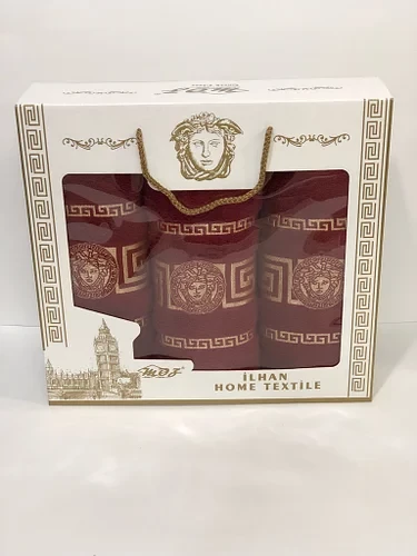 Подарунковий набір рушників Versace Туреччина Бордовий, фото 1