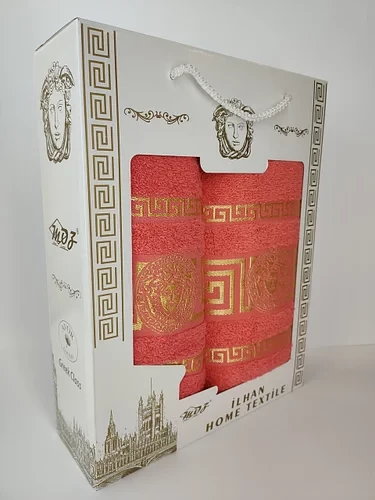 Подарунковий набір рушників Versace Туреччина Кораловий, фото 1