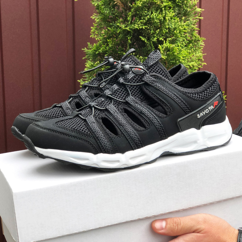 Чоловічі кросівки Sayota шкіряні повсякденні Adidas в сіточку чорно-білі