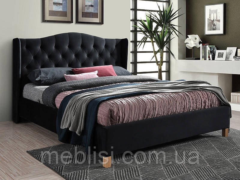 Двоспальне чорна ліжко ASPEN VELVET 160 (Signal)
