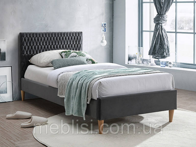 Односпальне сіре ліжко AZURRO VELVET 90 (Signal)