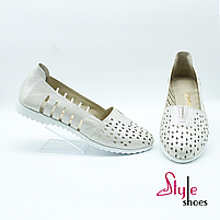 Балетки літні з оригінальною перфорацією бежевого кольору "Style Shoes", фото 2