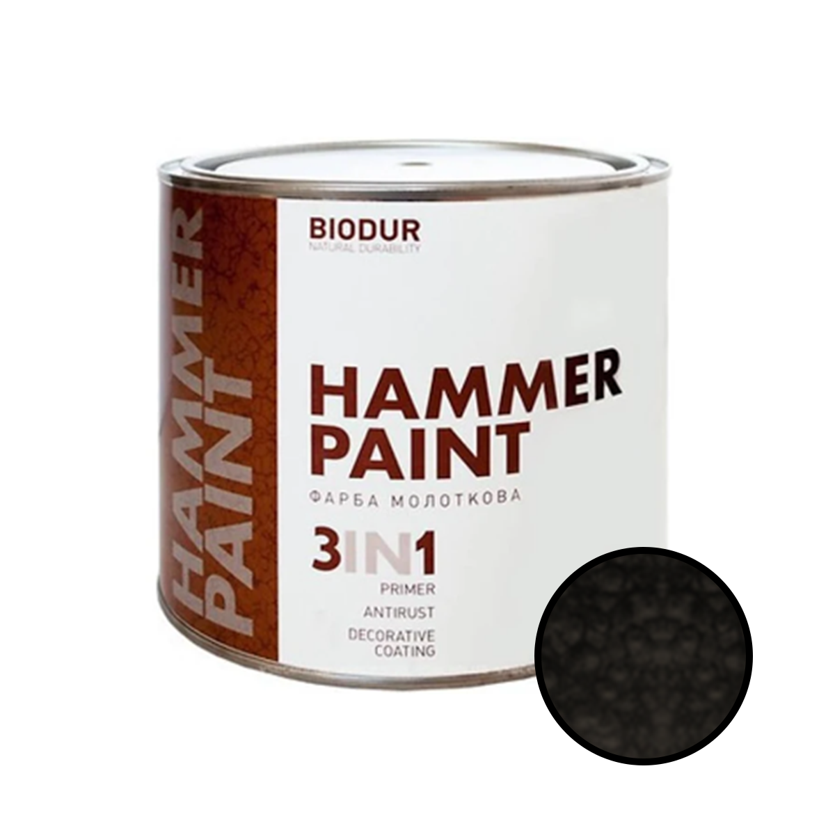 Молотковая эмаль 3 в 1 Biodur Hammer Paint №105 черный 2.1л - фото 1 - id-p966203459