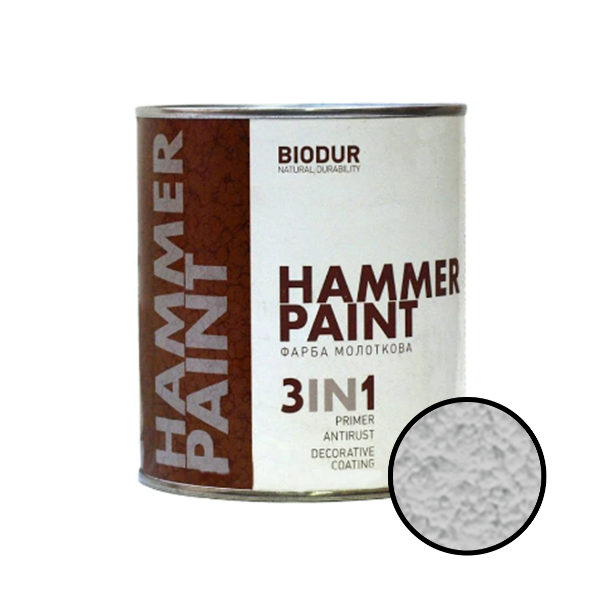 Молотковая эмаль 3 в 1 Biodur Hammer Paint №106 серебристо-серый 0.7л - фото 1 - id-p966204438