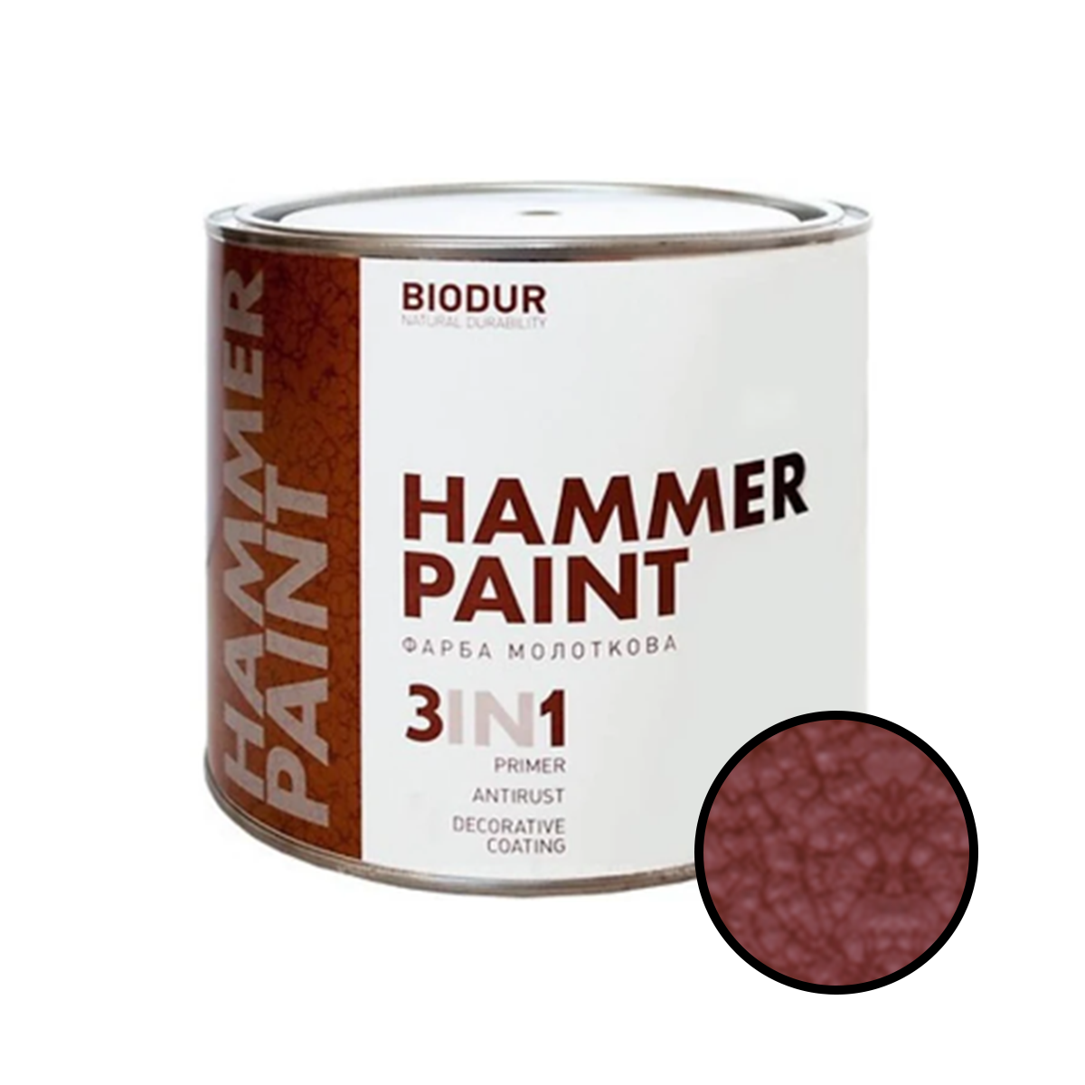 Молотковая эмаль 3 в 1 Biodur Hammer Paint №118 оксидно-красный 2.1л - фото 1 - id-p966207690