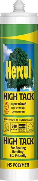 Клей герметик на основе гибридных полимеров HERCUL HIGH TACK MS Polymer белый 290мл - фото 1 - id-p1445914284