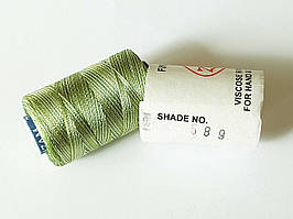 Нитки шовк, віскоза для ручної і машинної вишивки, 23 грам. Індія № 589 зелена з білим