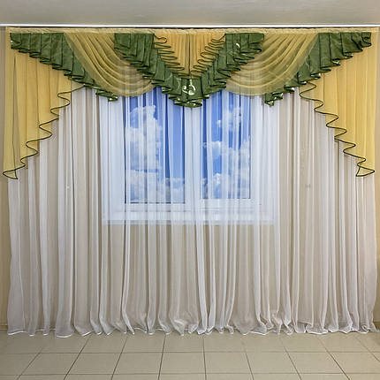 Шикарний ламбрекен в зал, спальню, вітальню №447 зелений, фото 1