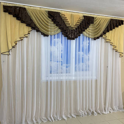 Шикарний ламбрекен в зал, спальню, вітальню №447 шоколад, фото 3