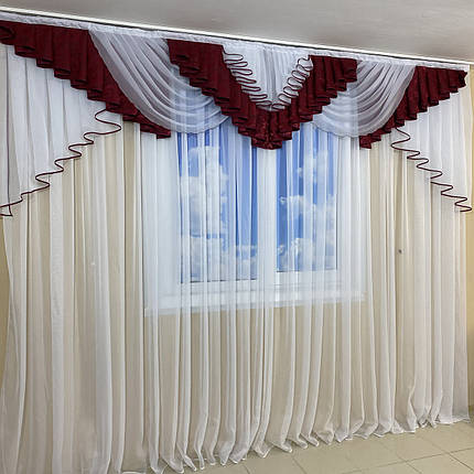 Шикарний ламбрекен в зал, спальню, вітальню №447 бордо, фото 2