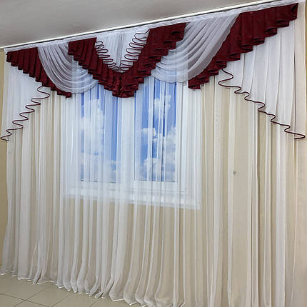 Шикарний ламбрекен в зал, спальню, вітальню №447 бордо, фото 3