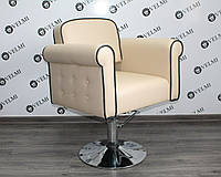 Кресло парикмахерское Perfetto на гидравлике диск хром экокожа бежевая кант черный (Velmi TM)