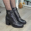 Жіночі стильні шкіряні черевики на стійкому каблуці, фото 2