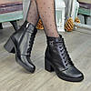 Жіночі стильні шкіряні черевики на стійкому каблуці, фото 4