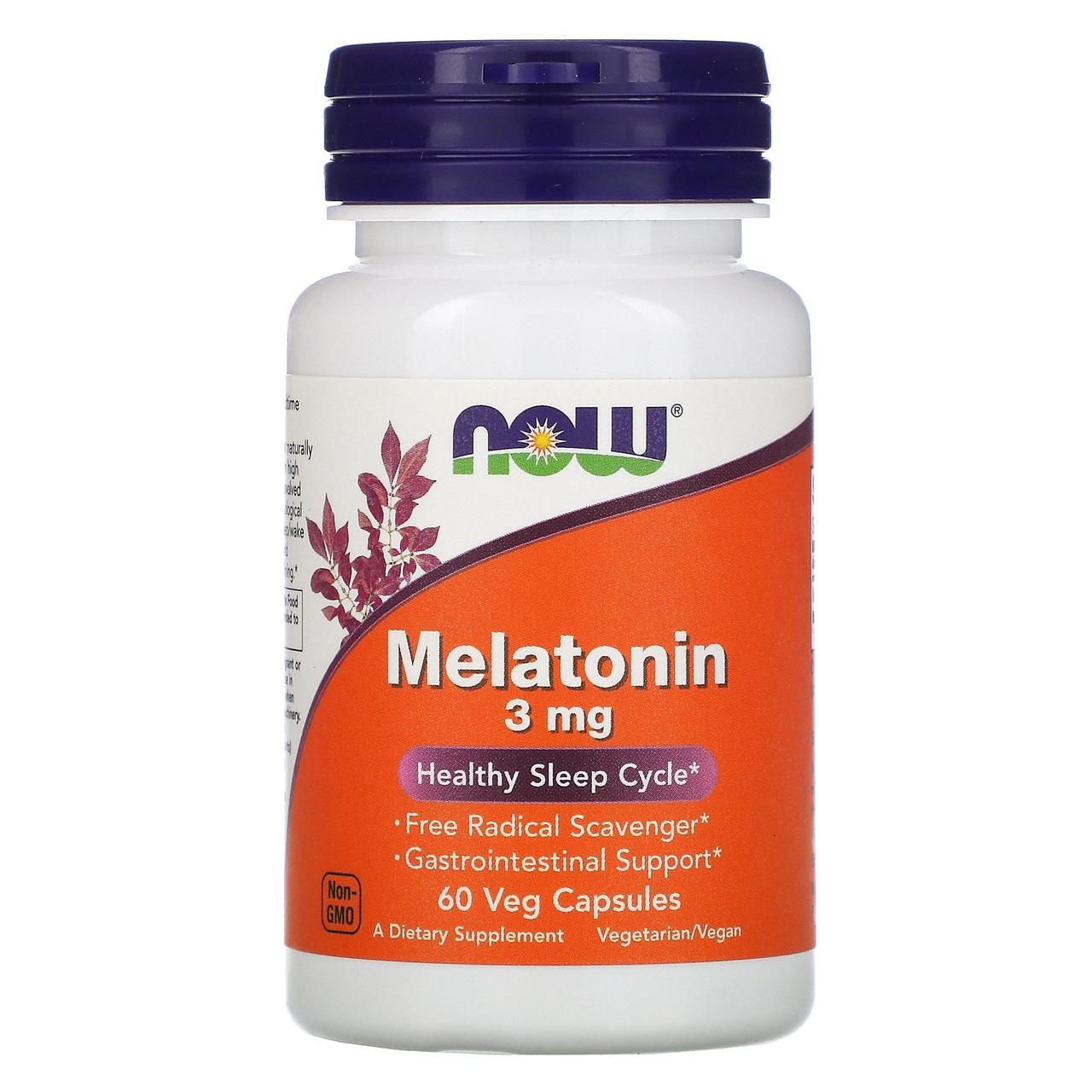 Мелатонін, Melatonin, Now Foods, 3 мг, 60 капсул