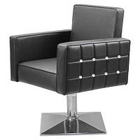 Кресло парикмахерское Dioni Lux на гидравлике квадрат выпуклый хром экокожа черная со стразами (Velmi TM)