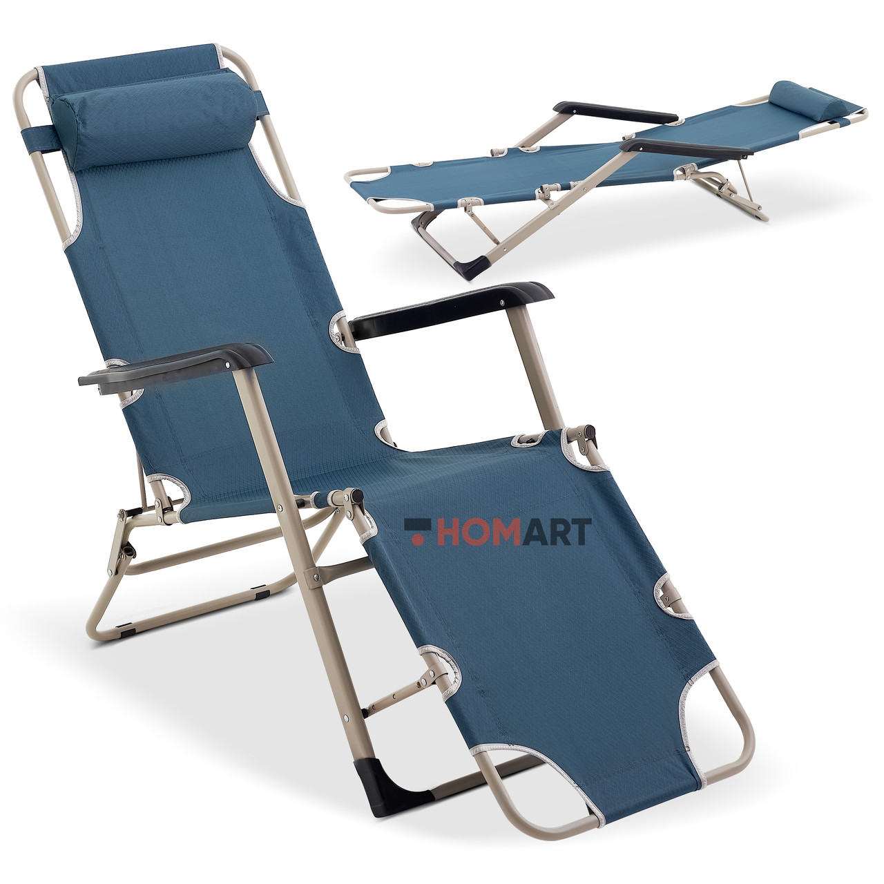 Шезлонг лежак з підголовником Homart ZGC-006 120 кг синій (9402)