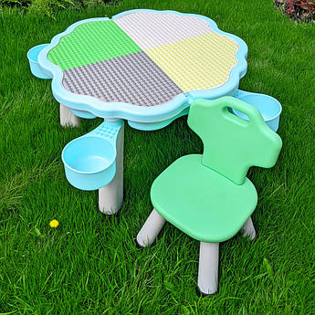 Дитячий пластиковий столик і стільчик 2 в 1, двостороння стільниця "Bambi" зелений