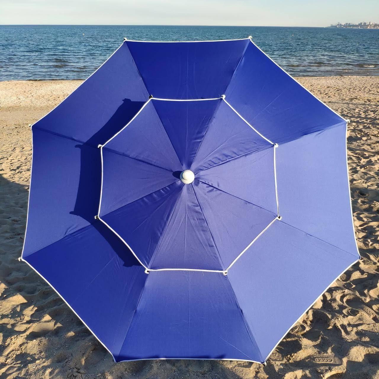 Міцний пляжний, торгова парасолька 2.8 м, повітряний клапан, чохол, трубка 32 мм, 8 спиць Синій
