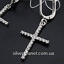 Стильні срібні сережки хрестики з камінцями. Сережки підвіски з хрестиками срібло, фото 6