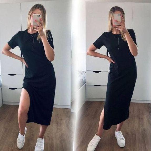 Літня сукня-футболка міді з розрізом від стегна, фото 1