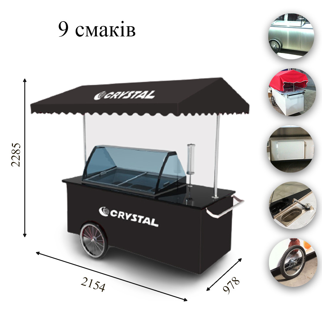 MOBILE ELEGANTE Морозильна пересувна вітрина з гнутим склом для м'якого морозива CRYSTAL S. A. Греція, фото 1