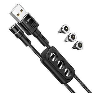Магнітний кабель для заряджання Hoco U98 3 в 1 Micro USB Type-C Lightning, Магнітна зарядка USB кабель