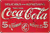 Металева табличка / постер "Смачний І Освіжаючий Напій Кока-Кола / Delicious And Refreshing Drink Coca-Cola" 30x20см (ms-001663)