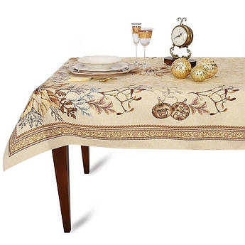 Скатертина гобеленова з тефлоновим покриттям "Золота пуансеттія" Villa Grazia Premium 140x300 см