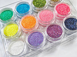 Набір декоративних пігментів глітерів Neon Rainbow 12 шт. (Акрилові баночки)