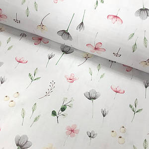 Тканина Польська бавовняна, бутони квіточок на світло-сірому (0347)