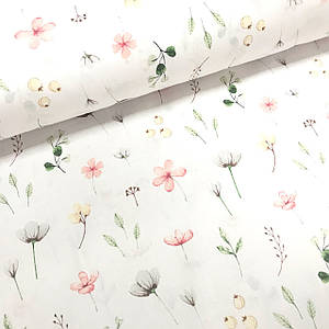 Тканина Польська бавовняна, бутони квіточок на білому (0346)