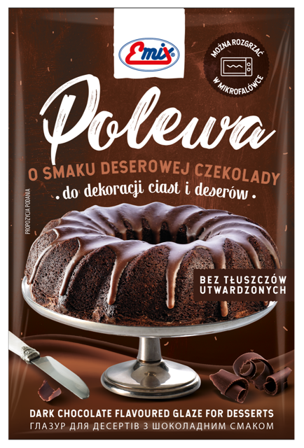 Глазур для десертів шоколадна (полівка) Emix, 100 г, Польща, памадка для тортів, темний (чорний) шоколад