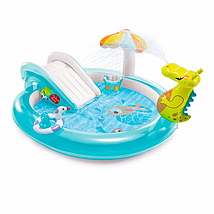 Водний надувний ігровий центр Intex 57165 201х170х84см дитячий басейн алігатор з розпилювачем і гіркою ПВХ, фото 2