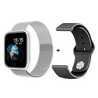 Смарт годинник Smart Watch T80S 2 браслета сріблясті ( код: IBW727S )