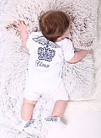 Пісочник + шкарпетки "Янгол" (вишивка на грудях + на спинці) білий з синьою вишивкою