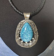 Подвеска женская винтажная красивая с большим голубым камнем