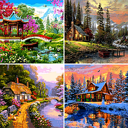 Картини розмальовки для дорослих з природніми пейзажами — набір із 4 кращих сюжетів