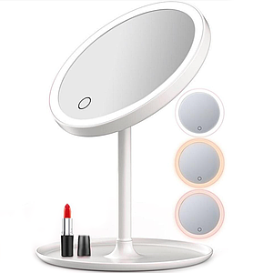Дзеркало для макіяжу на підставці з трьома режимами світла, біле