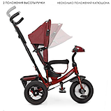 Дитячий триколісний велосипед Turbo trike,кол.гума (12/10), USB/BT,світло, бордо, фото 3