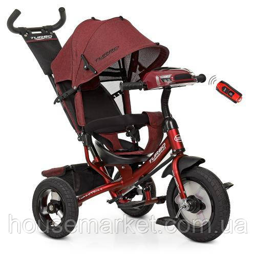 Дитячий триколісний велосипед Turbo trike,кол.гума (12/10), USB/BT,світло, бордо