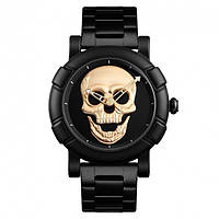 Часы мужские SKMEI SKULL 9178 с металлическим браслетом и черепом на циферблате Черный/Золото