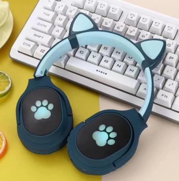 Бездротові Bluetooth-навушники з вушками Cat Ear VZV-380M з LED підсвічуванням (Синій)