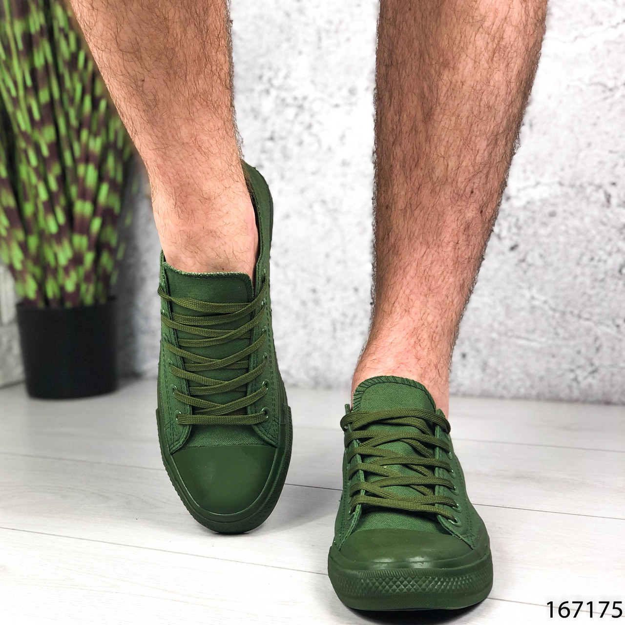 Кеди хакі чоловічі в стилі "Converse" текстильні на чорній підошві. Повсякденна, зручна, чоловіче взуття