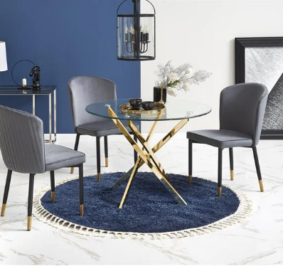 Прозрачный стеклянный обеденный стол RAYMOND на золотых ножках, d/100 ...